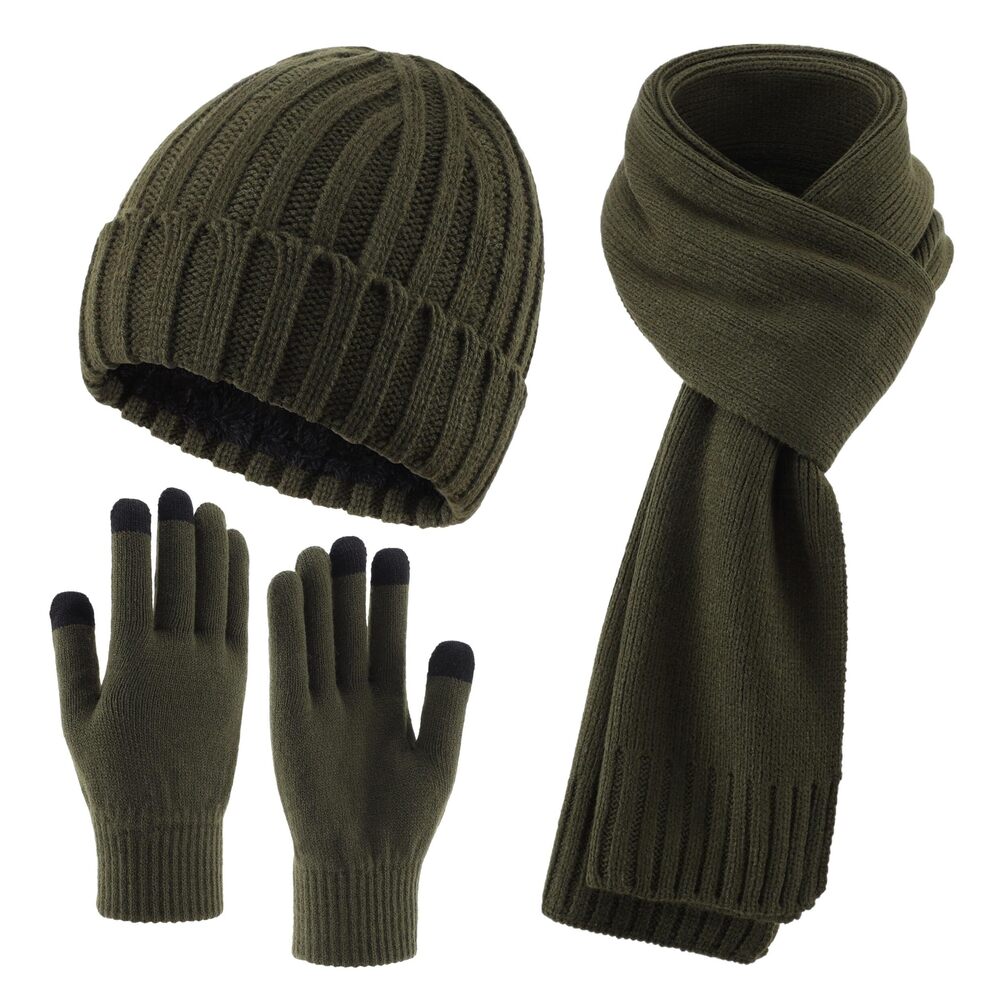 5401 3 PCS Winter Hat Scarf Gloves Set, Long Scarf Touchscreen Gloves